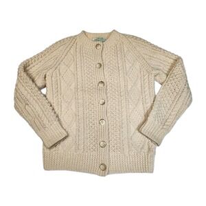 Vintage 1990s Irish Aran Wool Cardigan Teresa's Cottage Donegal Small Cable Knit